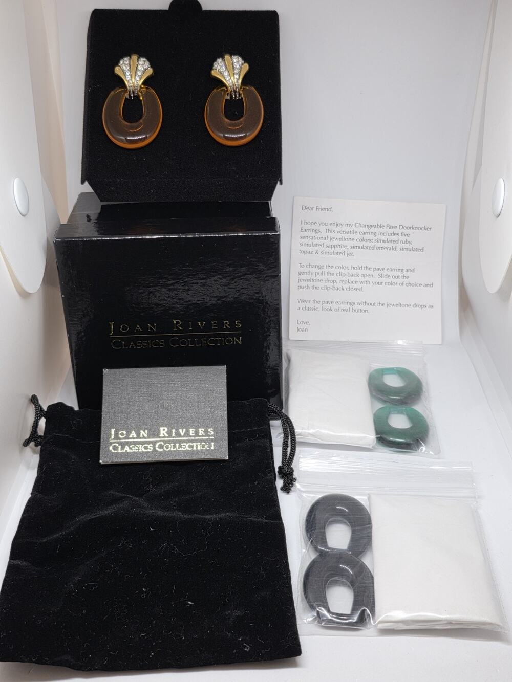 Joan Rivers Classic Collection Changeable Pave Doorknocker Earrings Complete Set